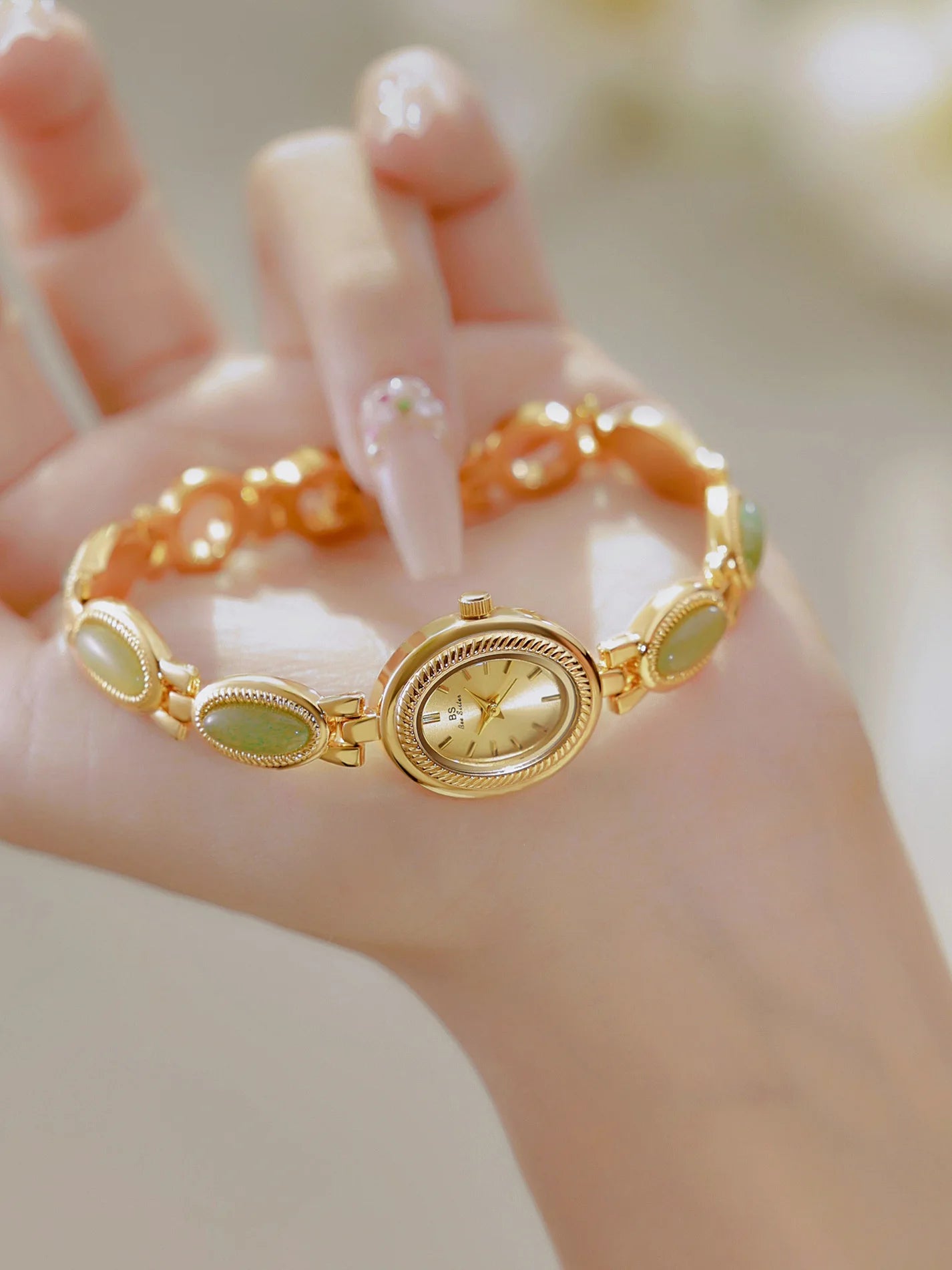 Natural Gemstone Oval Jewelry Watch