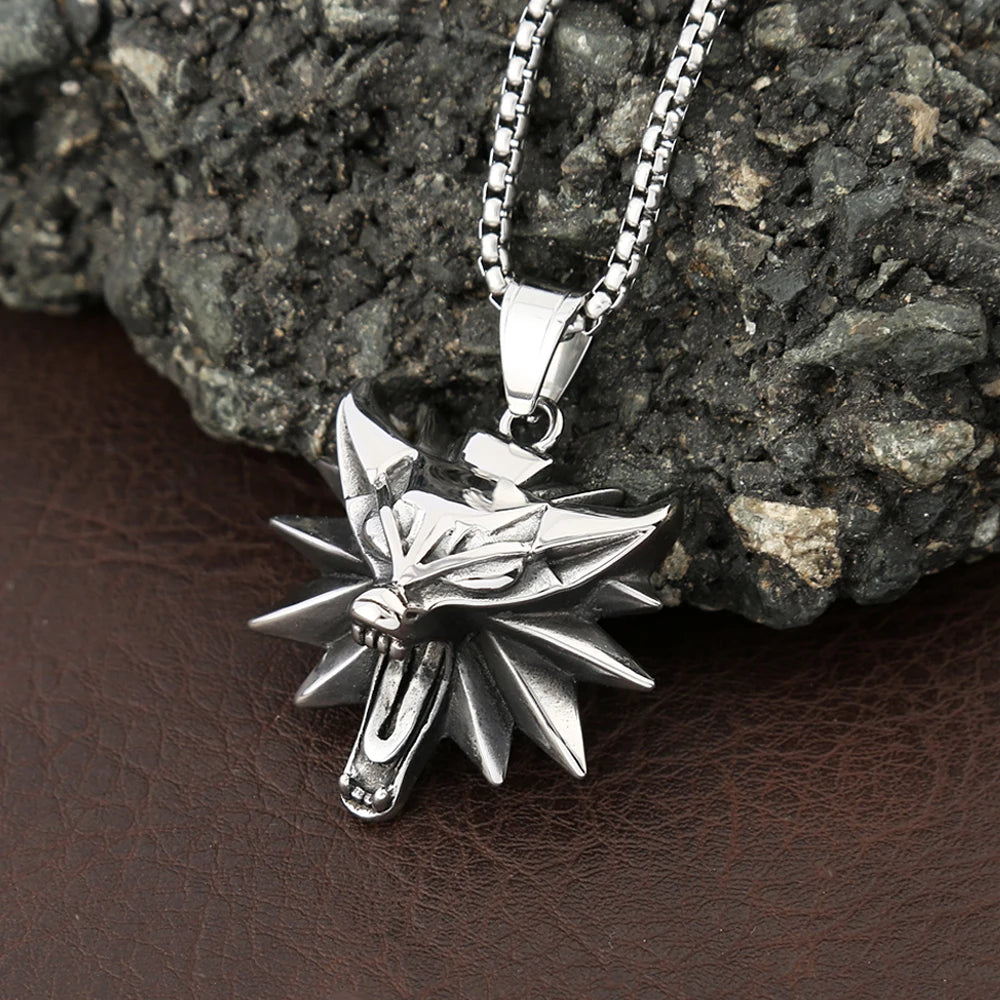 Viking Wolf Head Punk Necklace