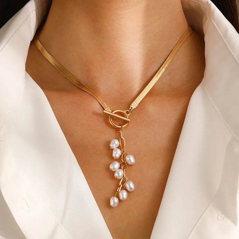 Pearl Tassel Snake Bone Necklace