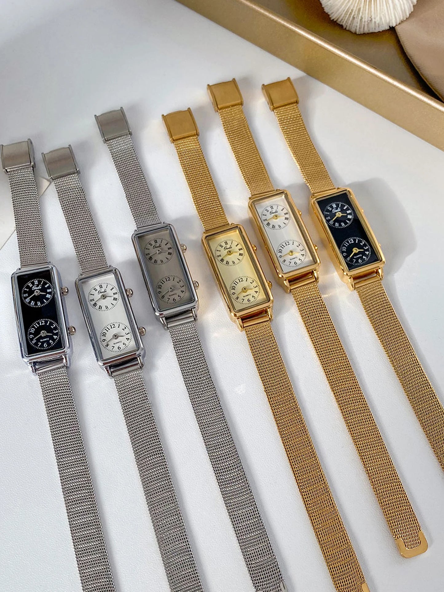 Dual-Movement Retro Square Timepiece