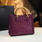 Bamboo Handle Crocodile Embossed Tote