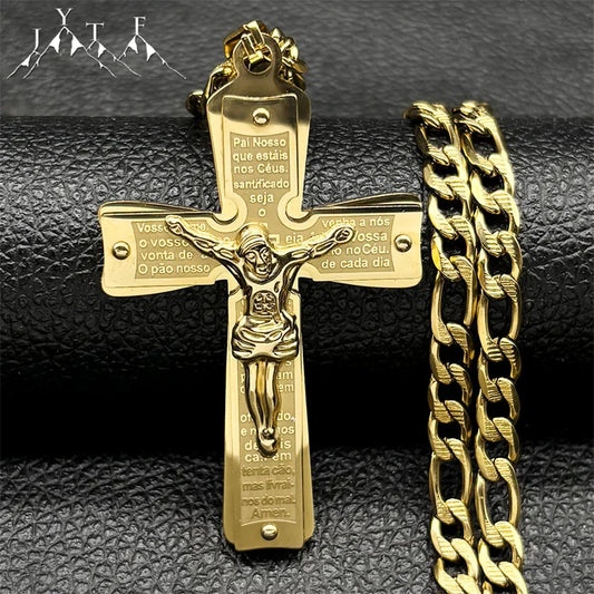 Gilded Bible Prayer Crucifix Necklace
