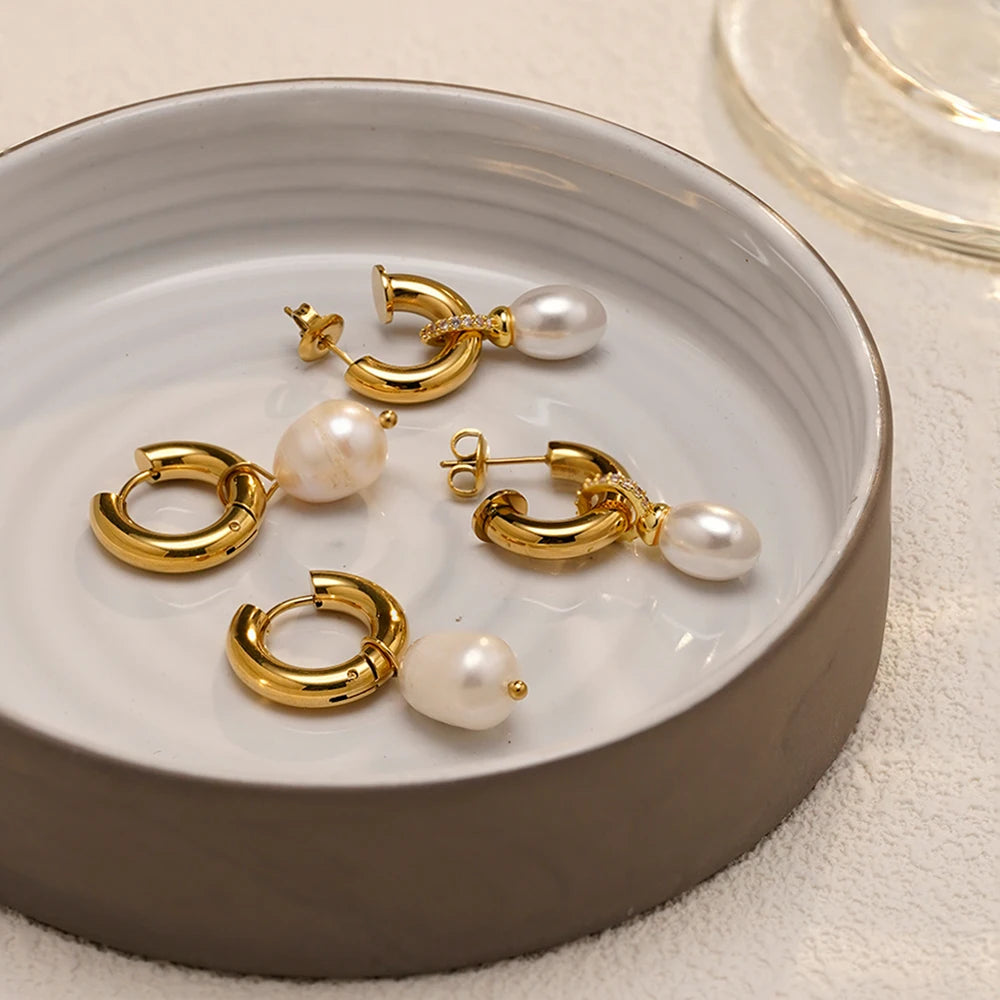 Removable Natural Pearl Hoop Earrings