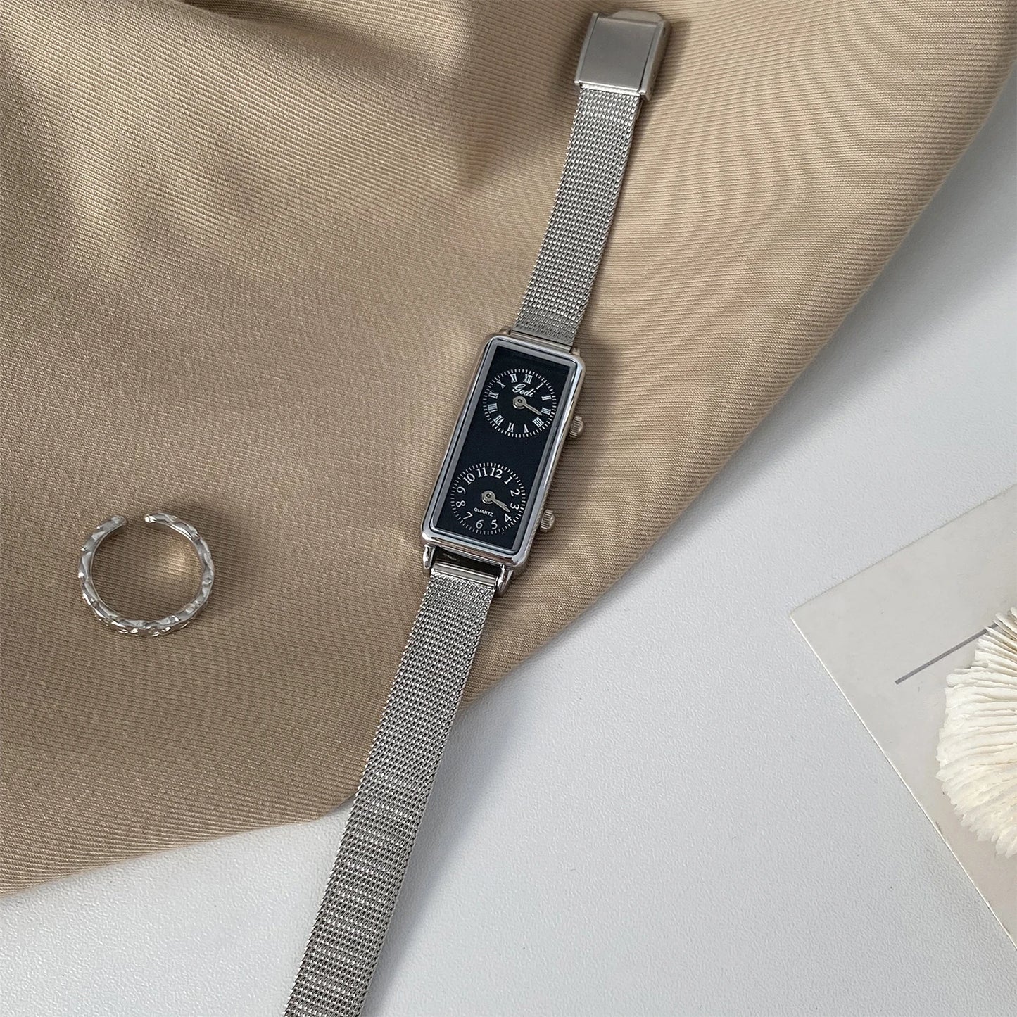 Dual-Movement Retro Square Timepiece