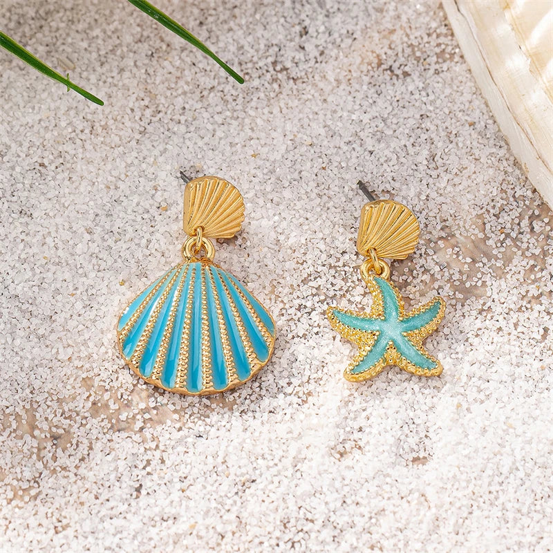 Enamel Starfish Holiday Shell Earrings
