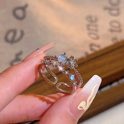 Sakura Flower Crystal Open Ring