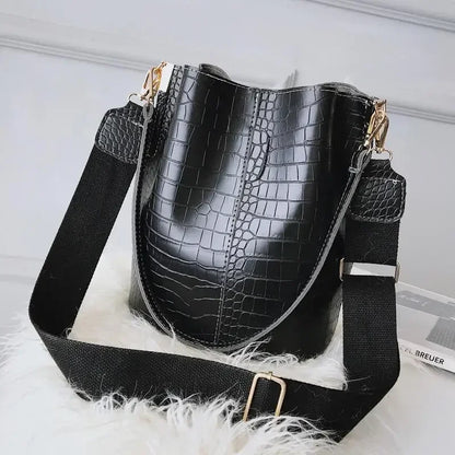 Stone Textured Leather Bucket Bag