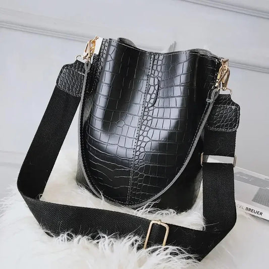 Stone Textured Leather Bucket Bag