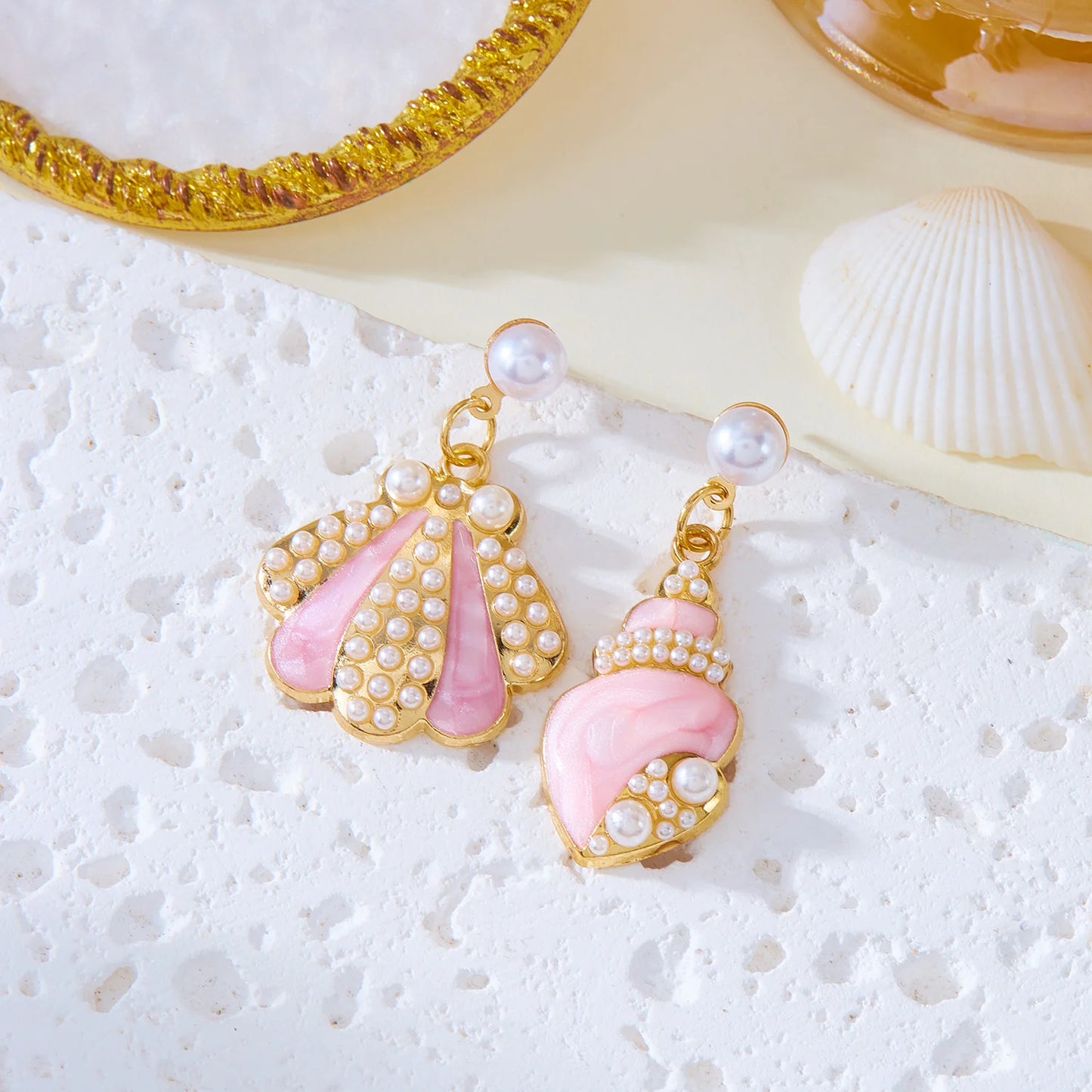 Enamel Starfish Holiday Shell Earrings