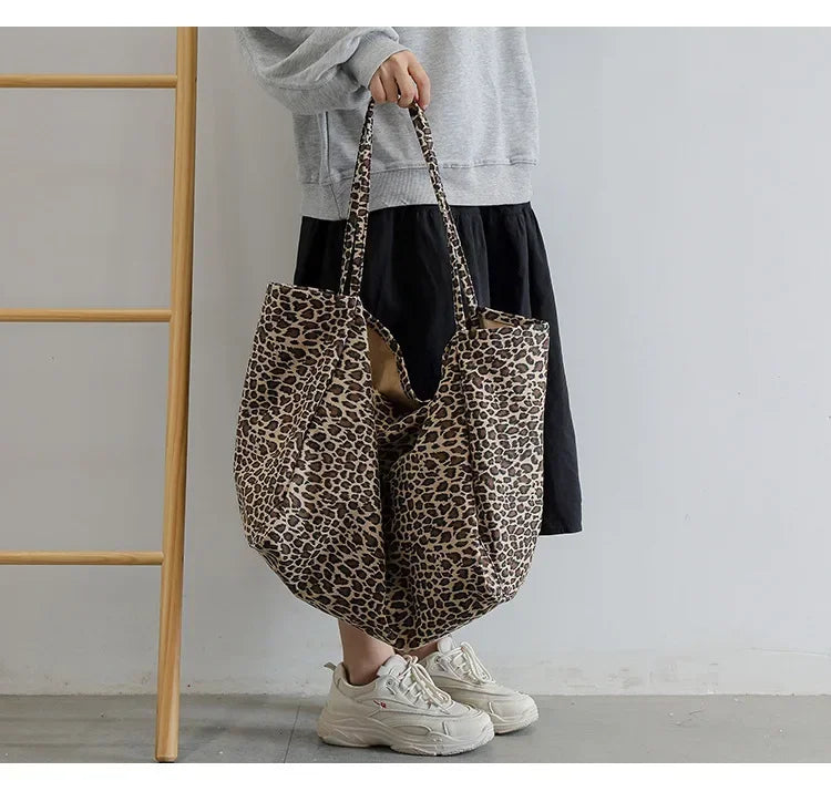 Leopard Motif Canvas Statement Tote