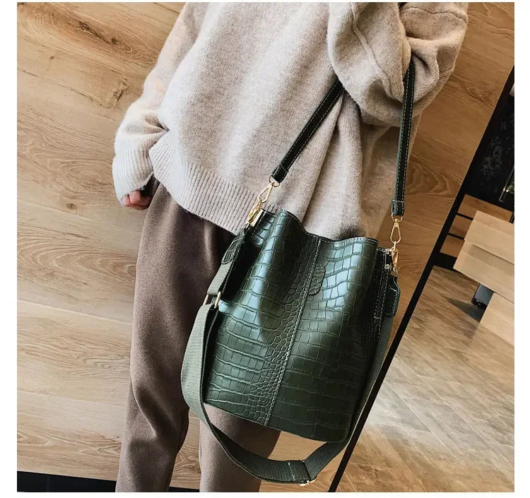 Stone Textured Leather Bucket Bag