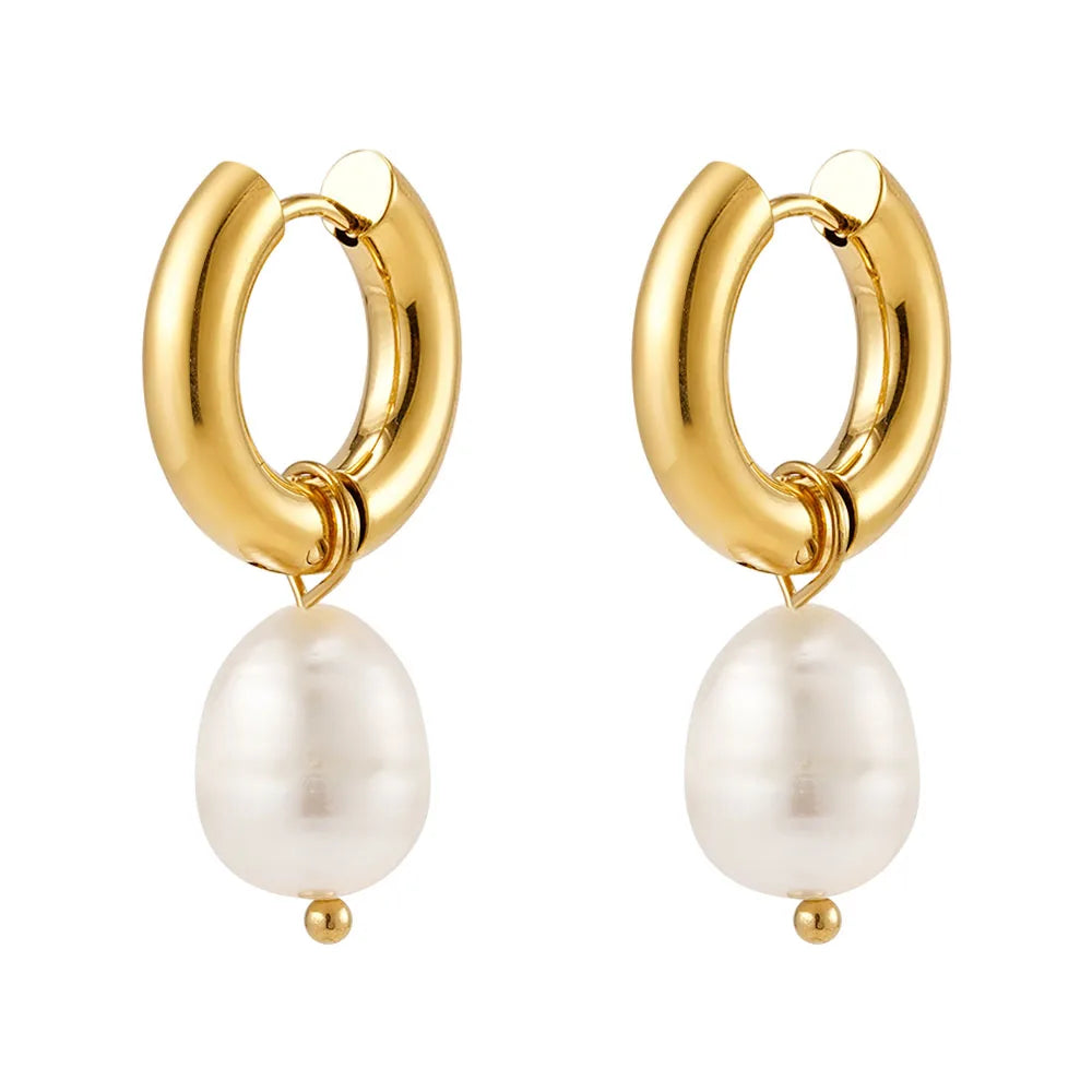 Removable Natural Pearl Hoop Earrings