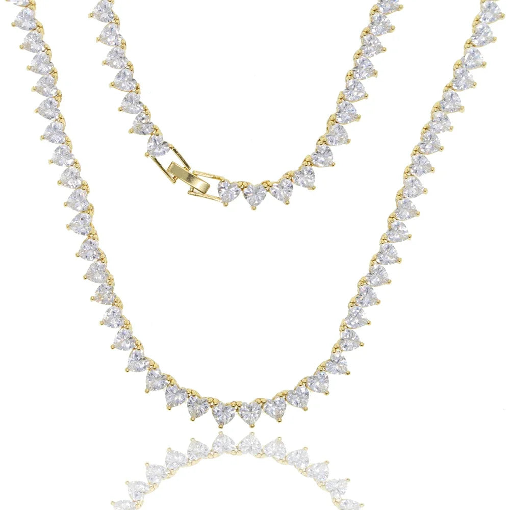 Bling Heart CZ Tennis Necklace