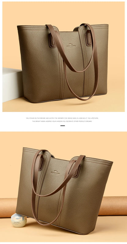 Designer Soft Leather Bucket Tote