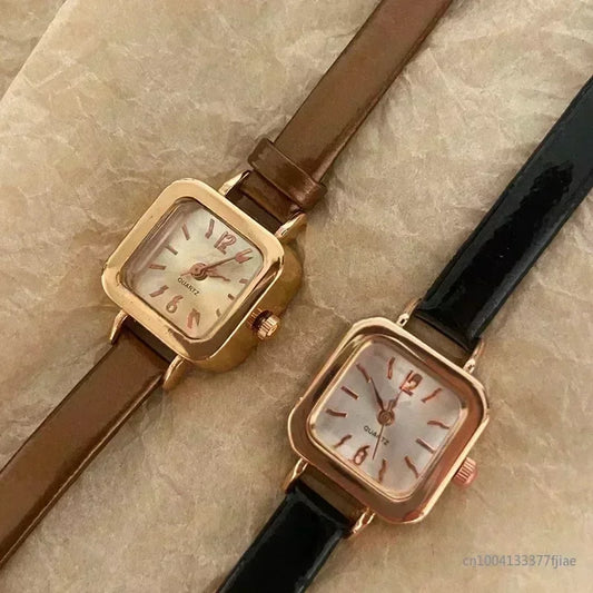 Minimalist Square Leather Strap Watch