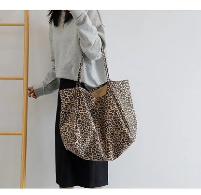 Leopard Motif Canvas Statement Tote