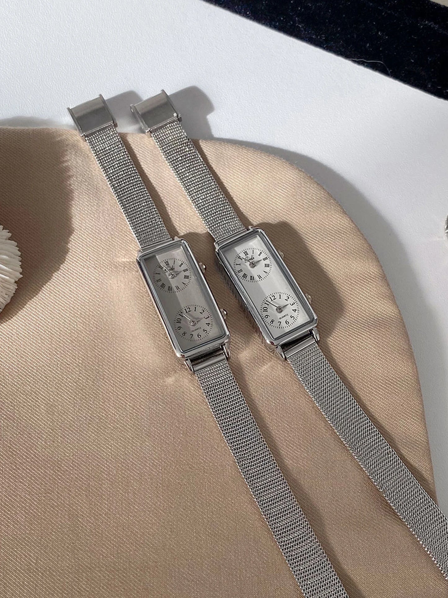 Dual-Movement Retro Square Quartz Watch