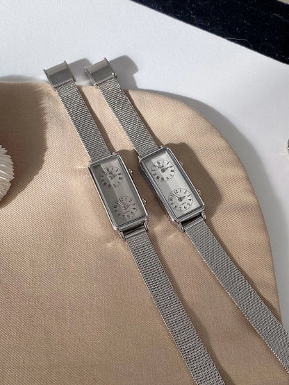 Dual-Movement Retro Square Quartz Watch