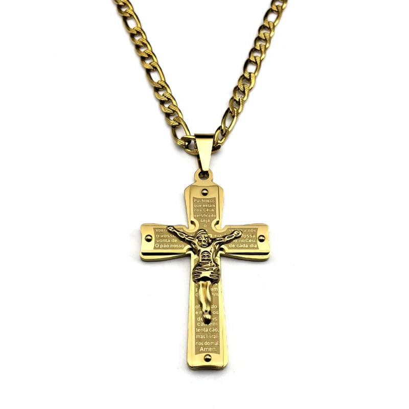 Gilded Bible Prayer Crucifix Necklace