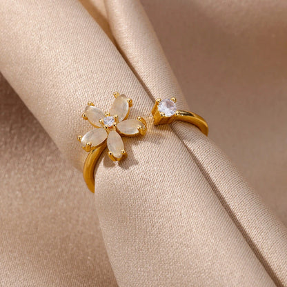 Aesthetic Opal Flower Stainless Ring