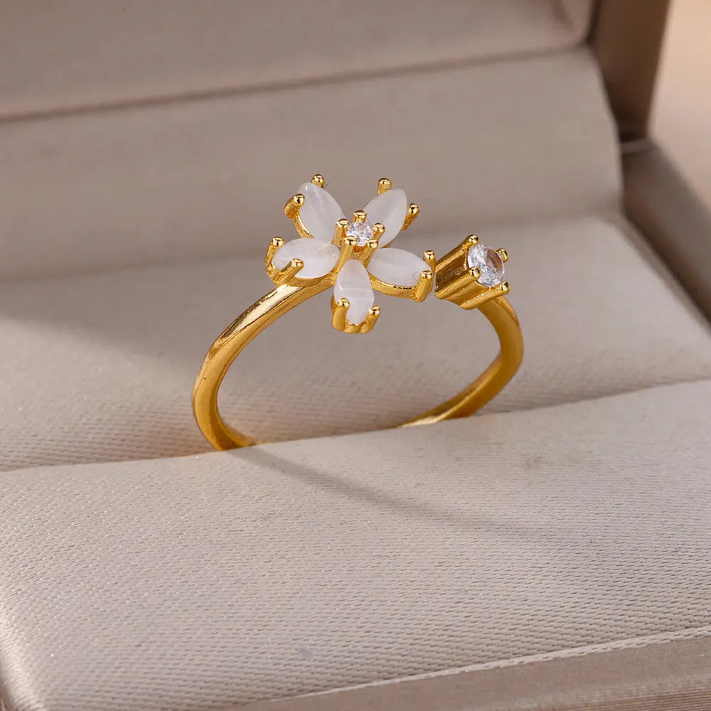 Aesthetic Opal Flower Stainless Ring