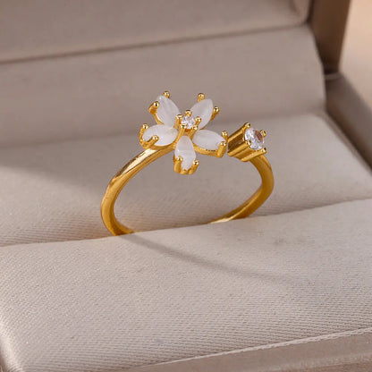 Aesthetic Opal Flower Stainless Ring