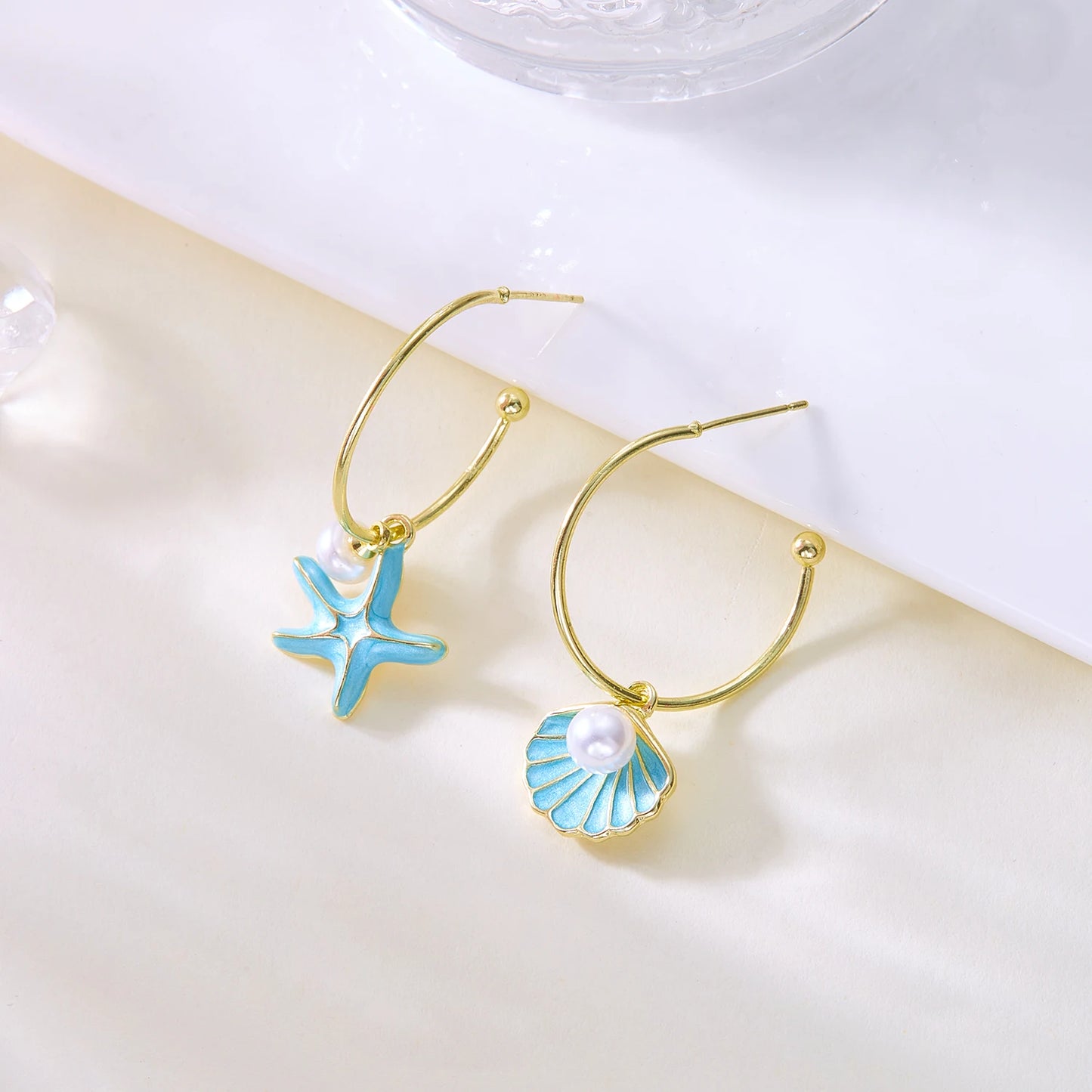 Enamel Starfish Holiday Shell Earrings