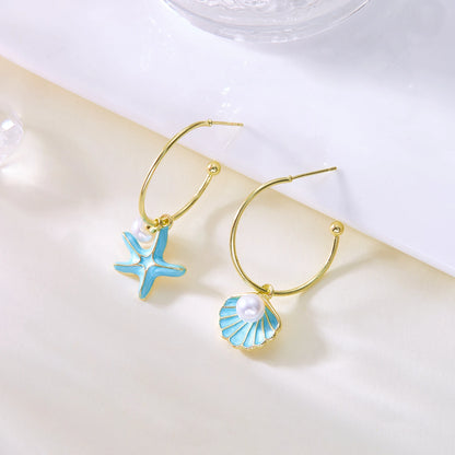 Enamel Starfish Holiday Shell Earrings