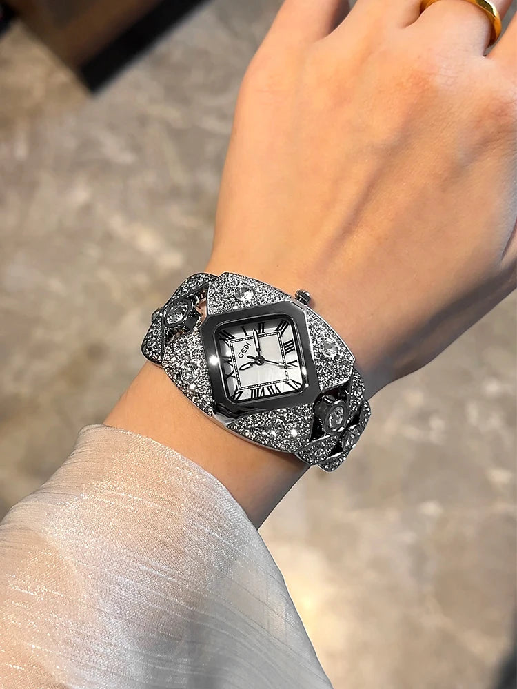 Roman Full Diamond Inlaid Watch