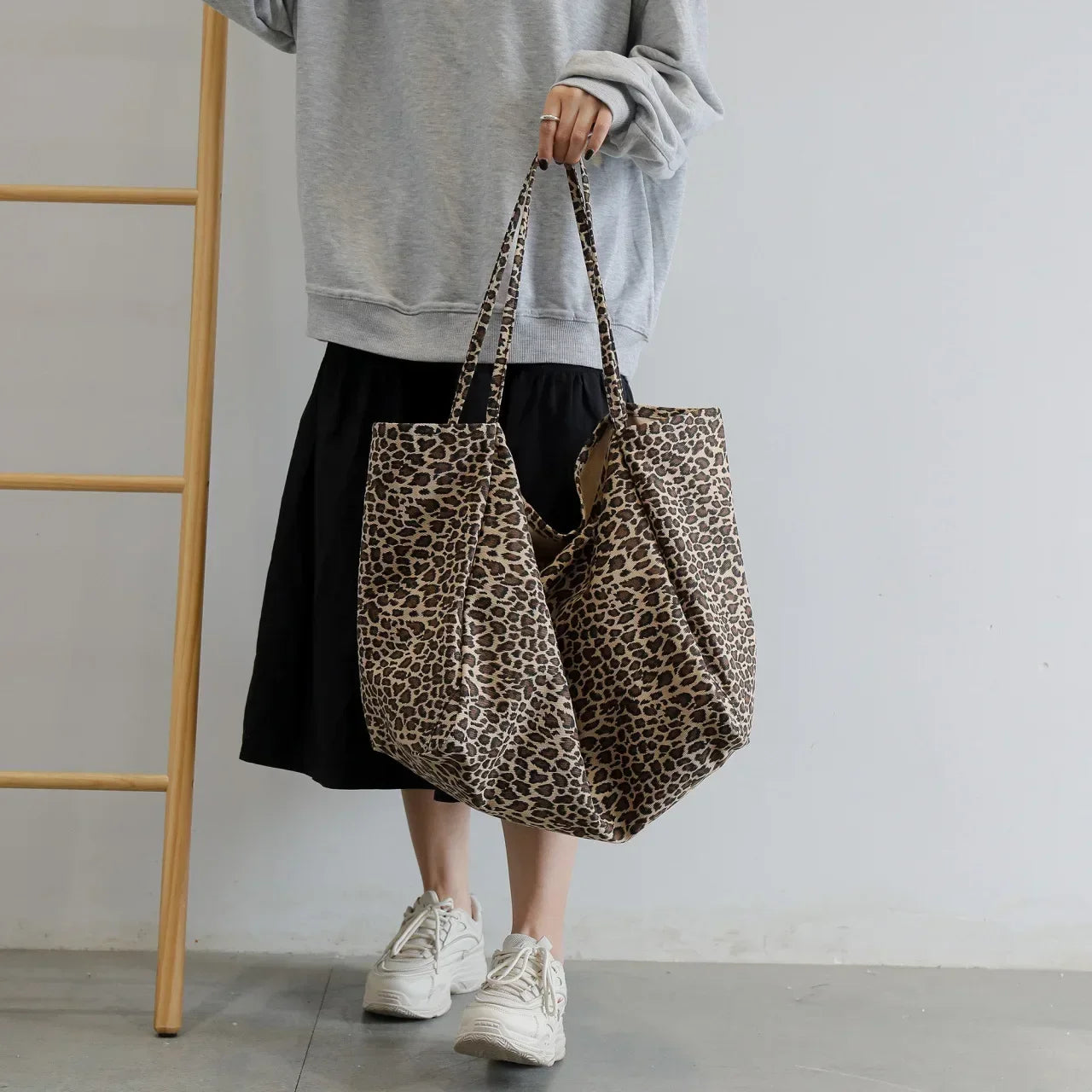Leopard Motif Canvas Statement Tote