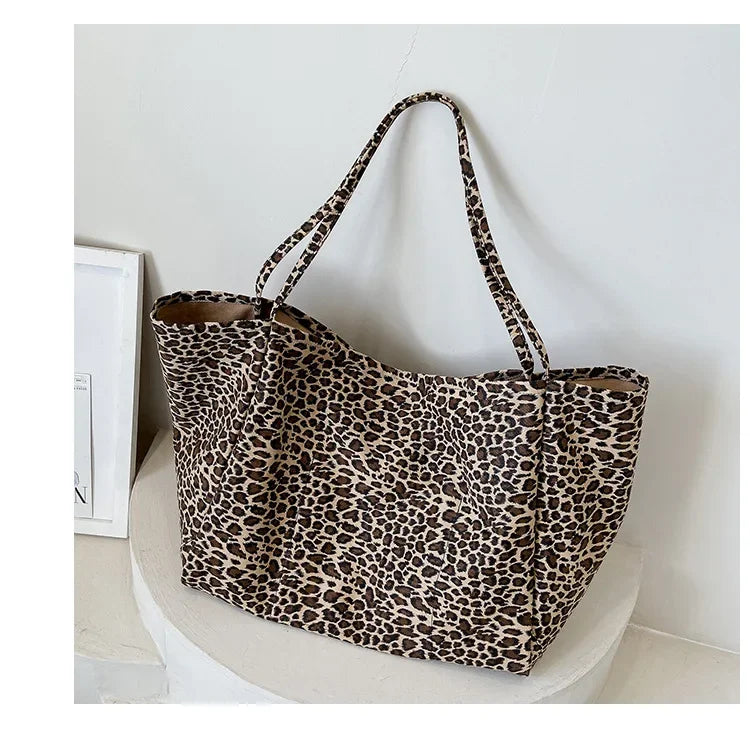 Leopard Motif Canvas Statement Tote