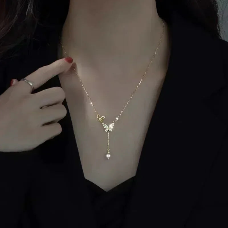 Pearl Tassel Snake Bone Necklace