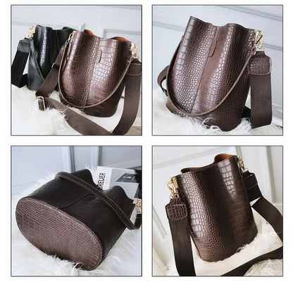 Stone Textured Leather Bucket Bag