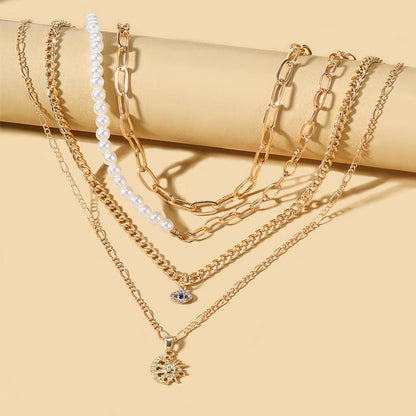 Multilayer Evil Eye Pearl Necklace