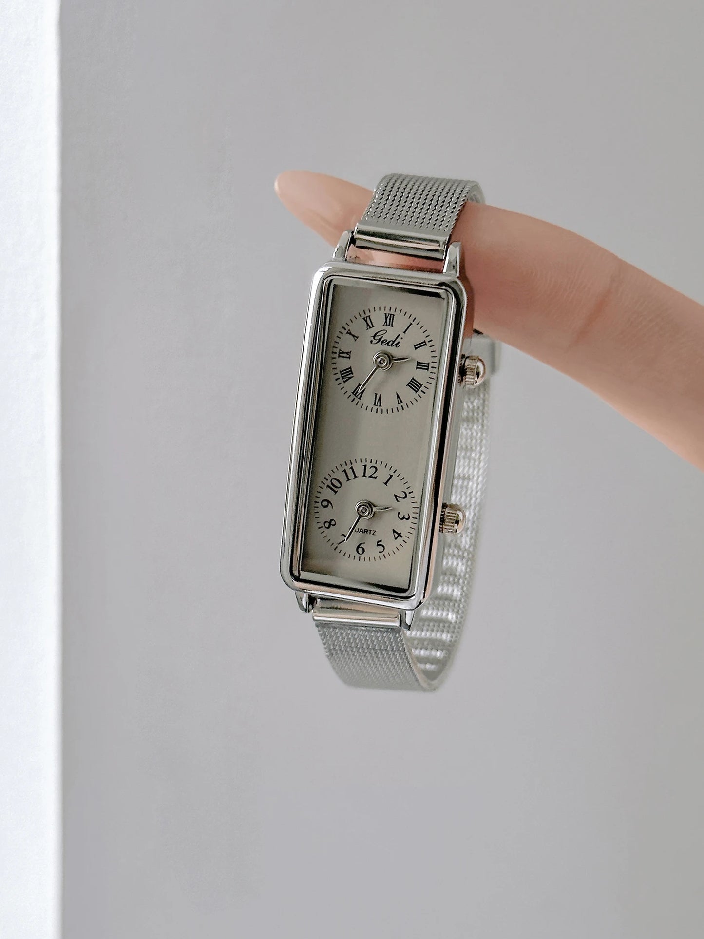 Dual-Movement Retro Square Quartz Watch