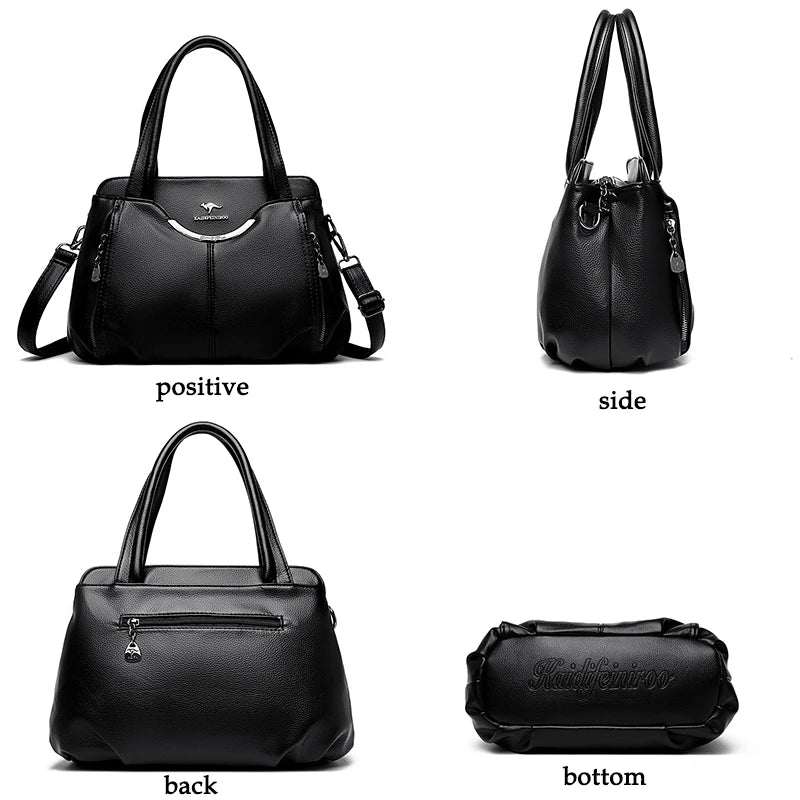 Multi-Pocket Soft Leather Designer Tote