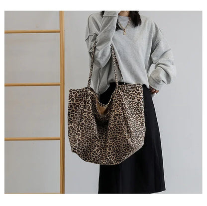 Leopard Motif Canvas Statement Tote