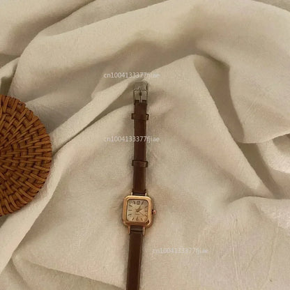 Minimalist Square Leather Strap Watch