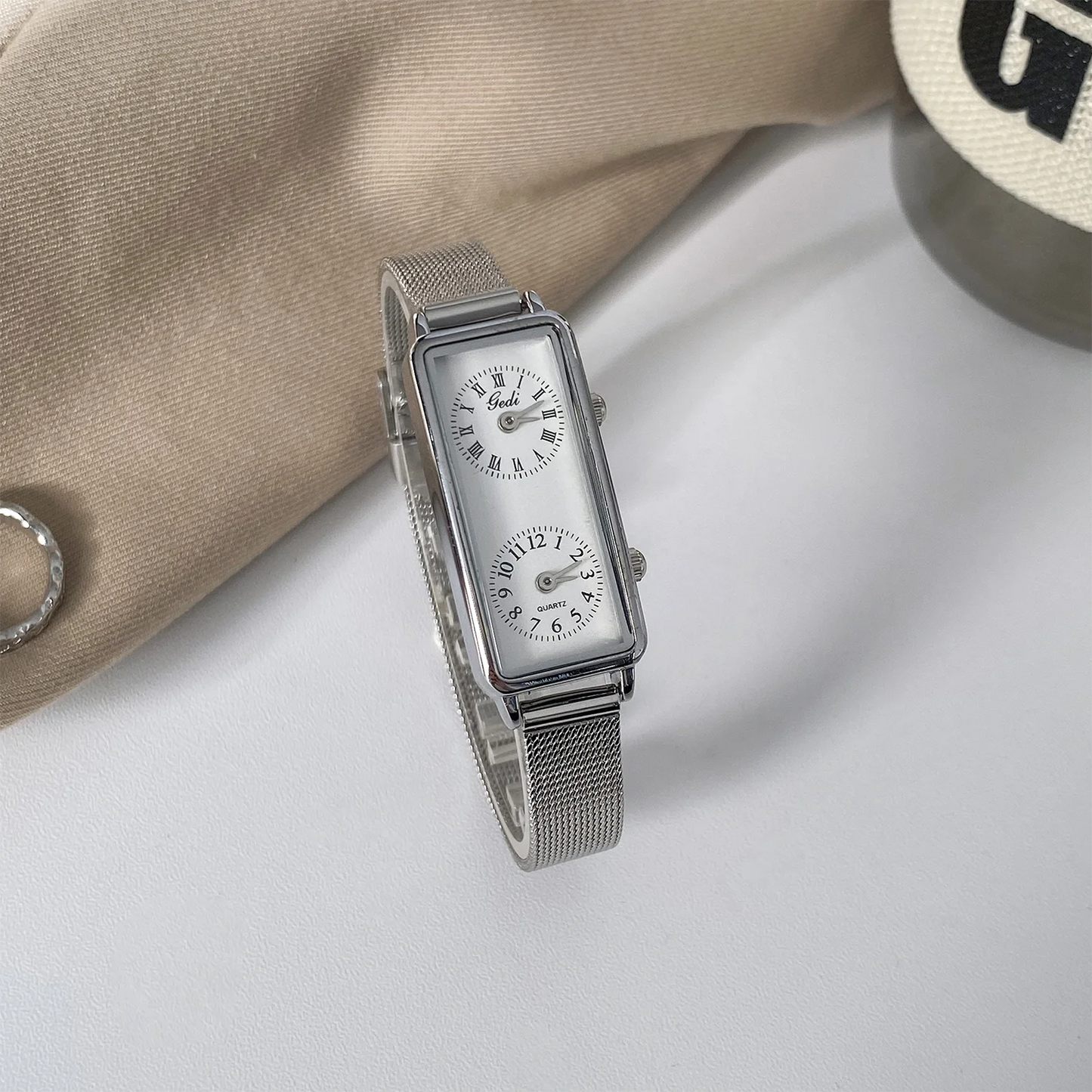Dual-Movement Retro Square Quartz Watch