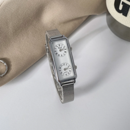 Dual-Movement Retro Square Quartz Watch