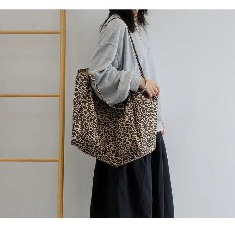Leopard Motif Canvas Statement Tote
