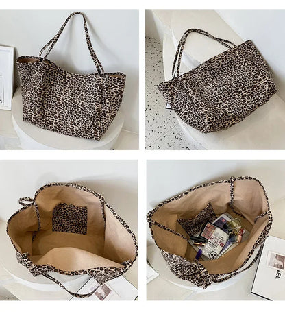 Leopard Motif Canvas Statement Tote