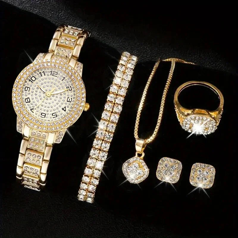 Hip-Hop Diamond Watch & Jewelry Set