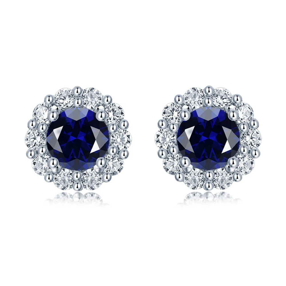 Round Cut Lab Sapphire Earrings