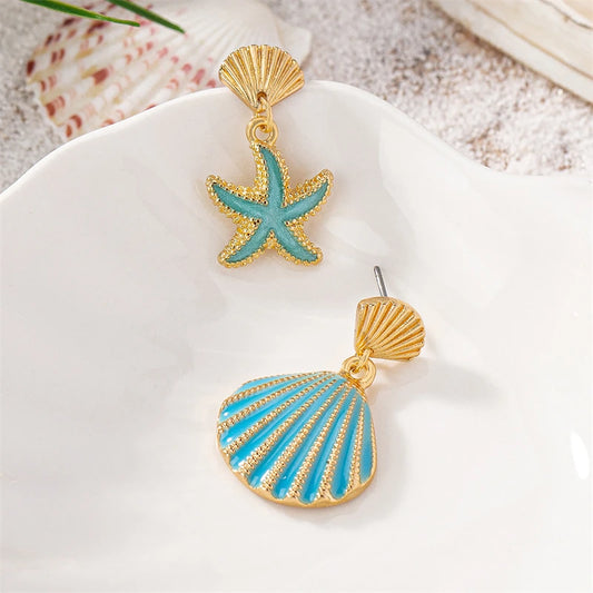 Enamel Starfish Holiday Shell Earrings