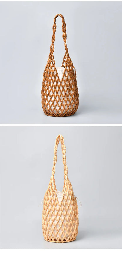 Hand-Beaded Exquisite Wooden Tote