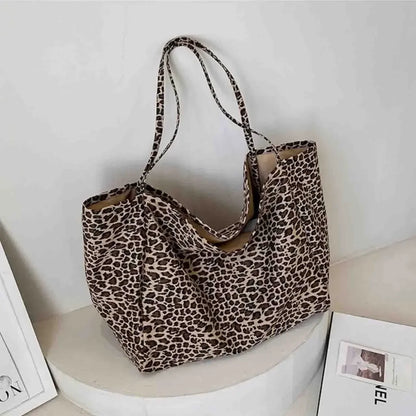 Leopard Motif Canvas Statement Tote