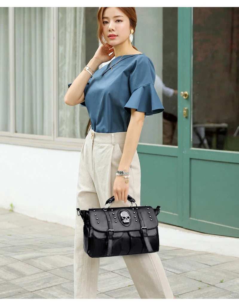 Noir Punk Skull Motif Tote