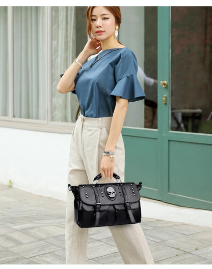 Noir Punk Skull Motif Tote