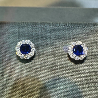 Round Cut Lab Sapphire Earrings